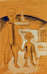 Pescador con niño de la mano